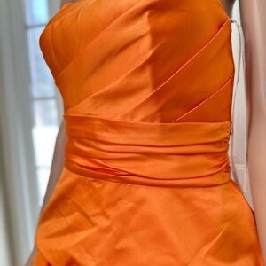 David's Bridal Vibrant Orange Strapless Dress